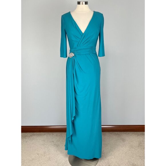 Cameron Blake by Mon Cheri Womens 112652 Formal Gown Maxi Dress Teal size 6 - Picture 3 of 16